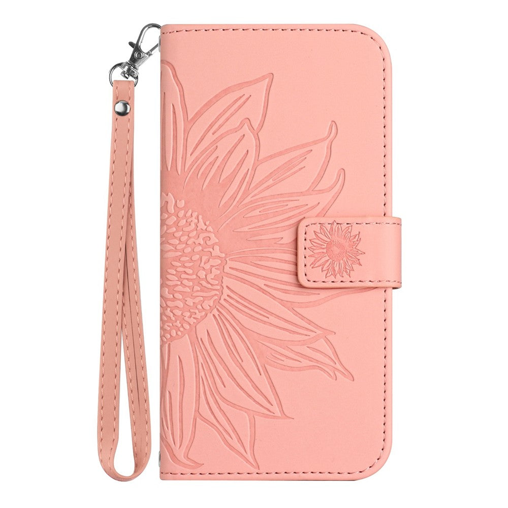 For Xiaomi 12 Lite 5G HT04 Imprinted Sunflower PU Leather Wallet Case Skin-Touch Stand Magnetic Closure Flip Phone Cover with Strap