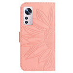 For Xiaomi 12 Lite 5G HT04 Imprinted Sunflower PU Leather Wallet Case Skin-Touch Stand Magnetic Closure Flip Phone Cover with Strap