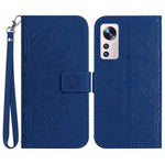 Xiaomi 12 Lite 5G HT04 Präglad solros PU-läder plånboksfodral Skin-Touch Stativ Magnetisk stängning Flip Phone Cover med rem