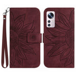 Xiaomi 12 Lite 5G HT04 Präglad solros PU-läder plånboksfodral Skin-Touch Stativ Magnetisk stängning Flip Phone Cover med rem