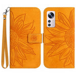 Xiaomi 12 Lite 5G HT04 Präglad solros PU-läder plånboksfodral Skin-Touch Stativ Magnetisk stängning Flip Phone Cover med rem