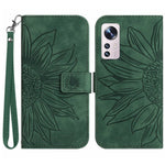 For Xiaomi 12 Lite 5G HT04 Imprinted Sunflower PU Leather Wallet Case Skin-Touch Stand Magnetic Closure Flip Phone Cover with Strap