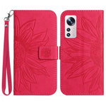 Xiaomi 12 Lite 5G HT04 Präglad solros PU-läder plånboksfodral Skin-Touch Stativ Magnetisk stängning Flip Phone Cover med rem