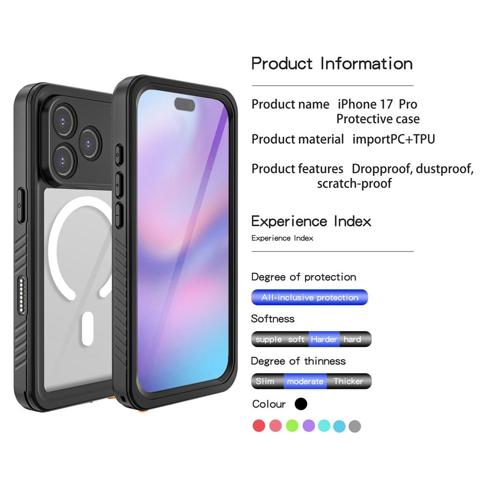 REDPEPPER FS / FM Series For iPhone 17 Pro Clear Case Compatible with MagSafe PC TPU PET IP68 Waterproof Phone Cover