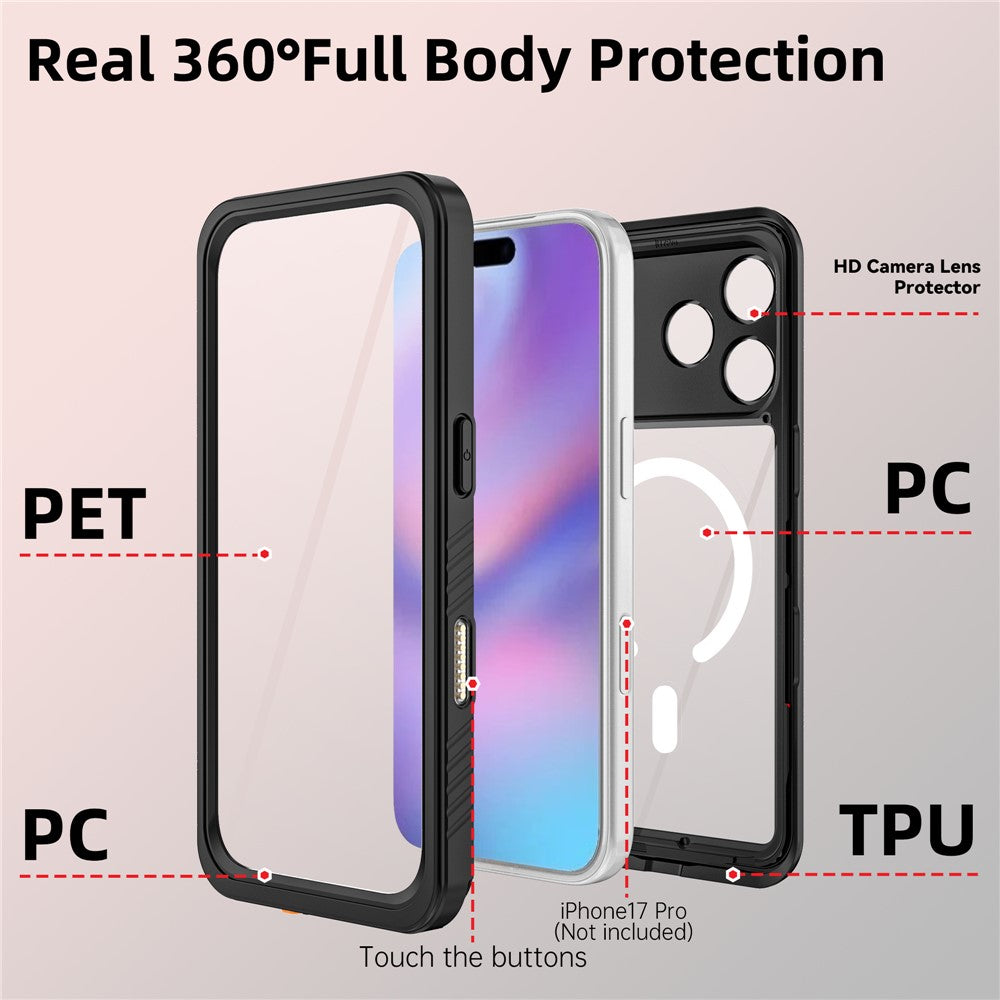 REDPEPPER FS / FM Series For iPhone 17 Pro Clear Case Compatible with MagSafe PC TPU PET IP68 Waterproof Phone Cover