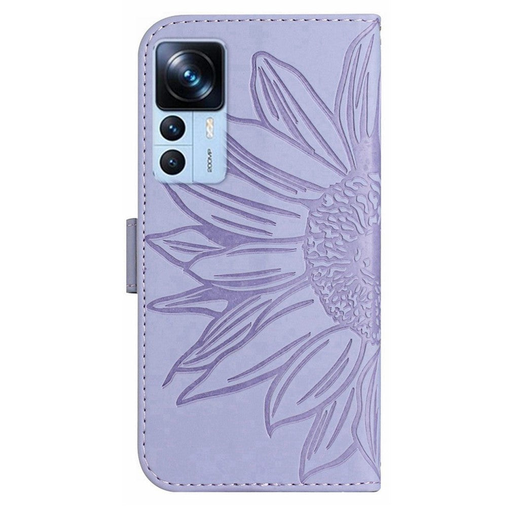 Xiaomi 12T 5G / 12T Pro 5G / Redmi K50 Ultra 5G HT04-trykt solsikke-pungskal, mobilskal med skin-touch-funktion, PU-læder, faldsikring og rem