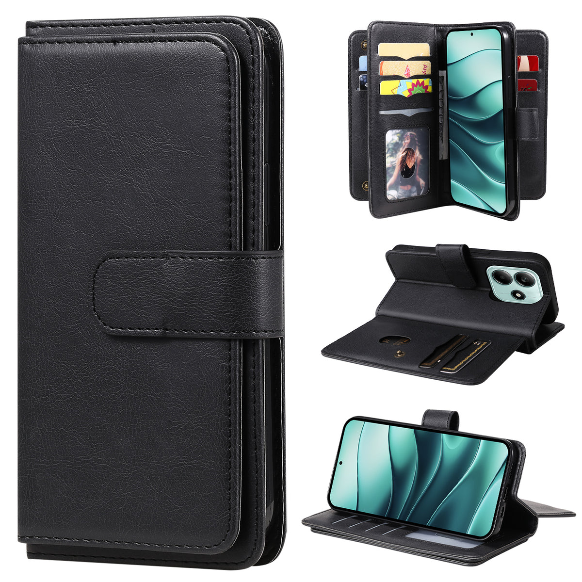 For Xiaomi Poco M7 Pro 5G / Xiaomi Redmi Note 14 5G Leather Case with 10 Card Holder Phone Cover Stand
