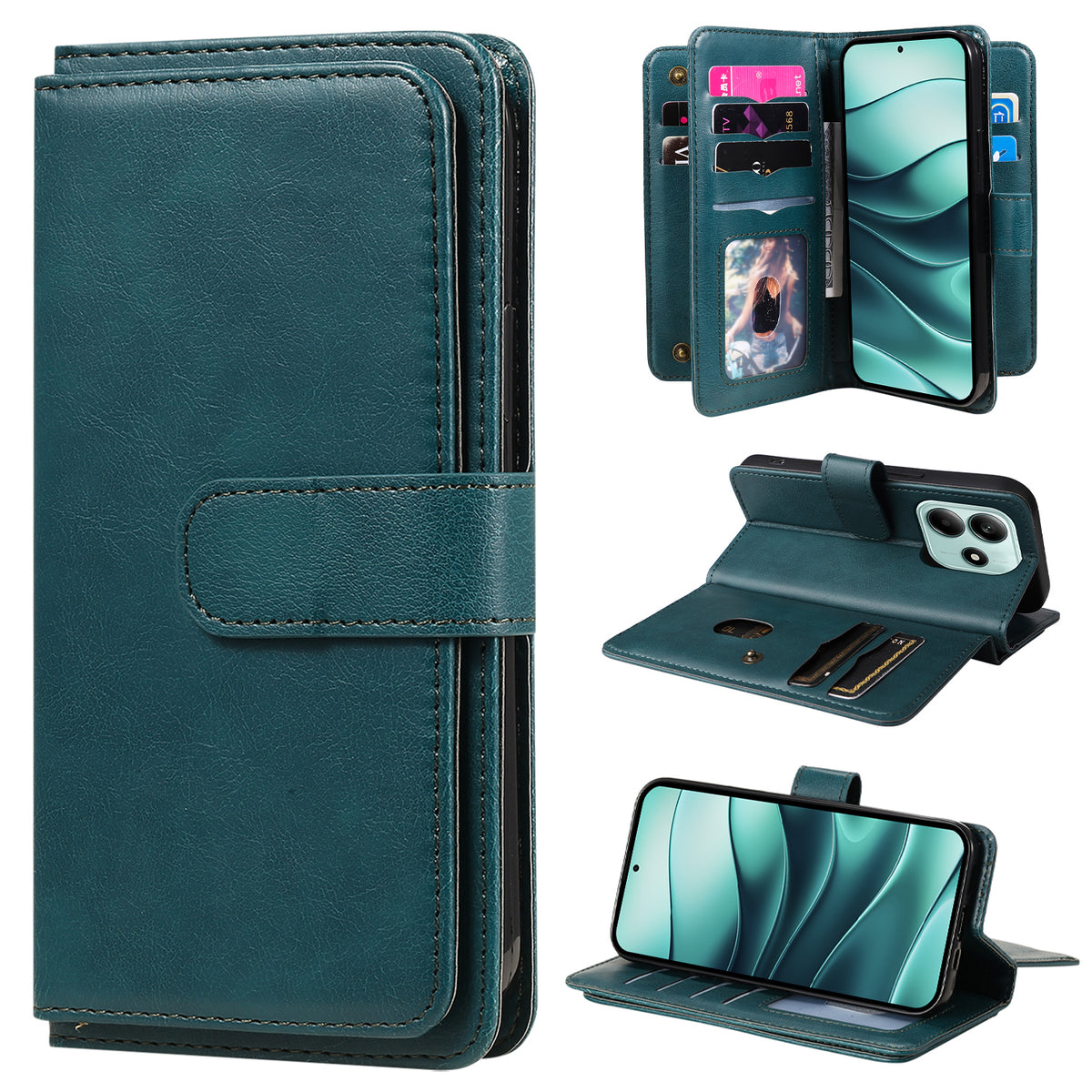 For Xiaomi Poco M7 Pro 5G / Xiaomi Redmi Note 14 5G Leather Case with 10 Card Holder Phone Cover Stand