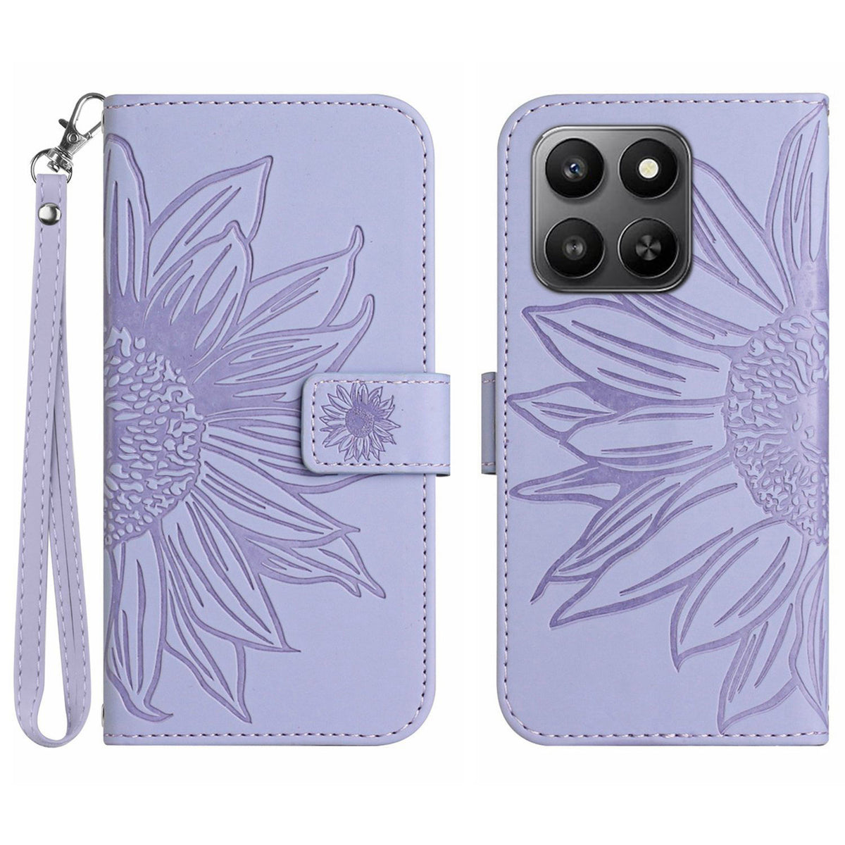 For Honor 400 Smart 5G / 4G / X7d 4G cover Solsikkeaftryk Læderpung Telefoncover med håndrem