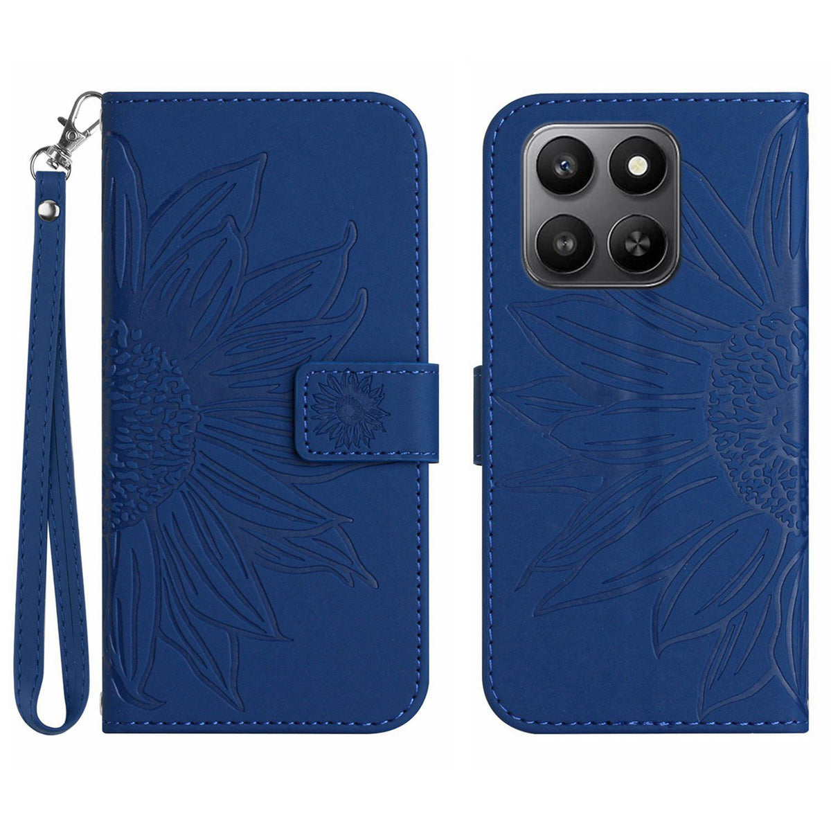 For Honor 400 Smart 5G / 4G / X7d 4G cover Solsikkeaftryk Læderpung Telefoncover med håndrem