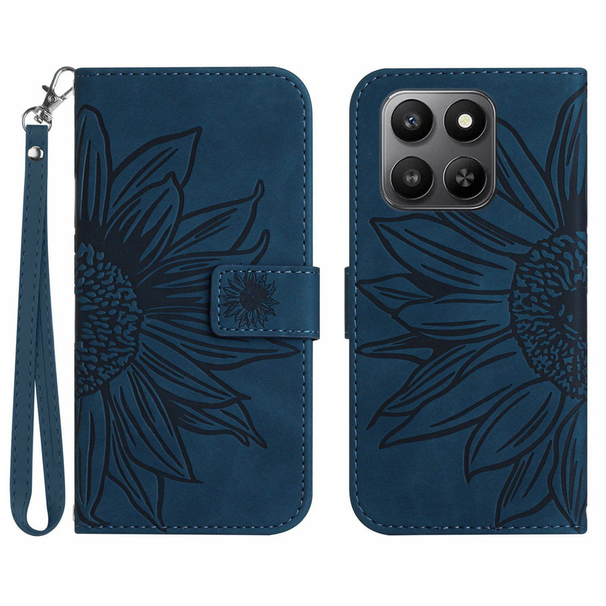 For Honor 400 Smart 5G / 4G / X7d 4G cover Solsikkeaftryk Læderpung Telefoncover med håndrem