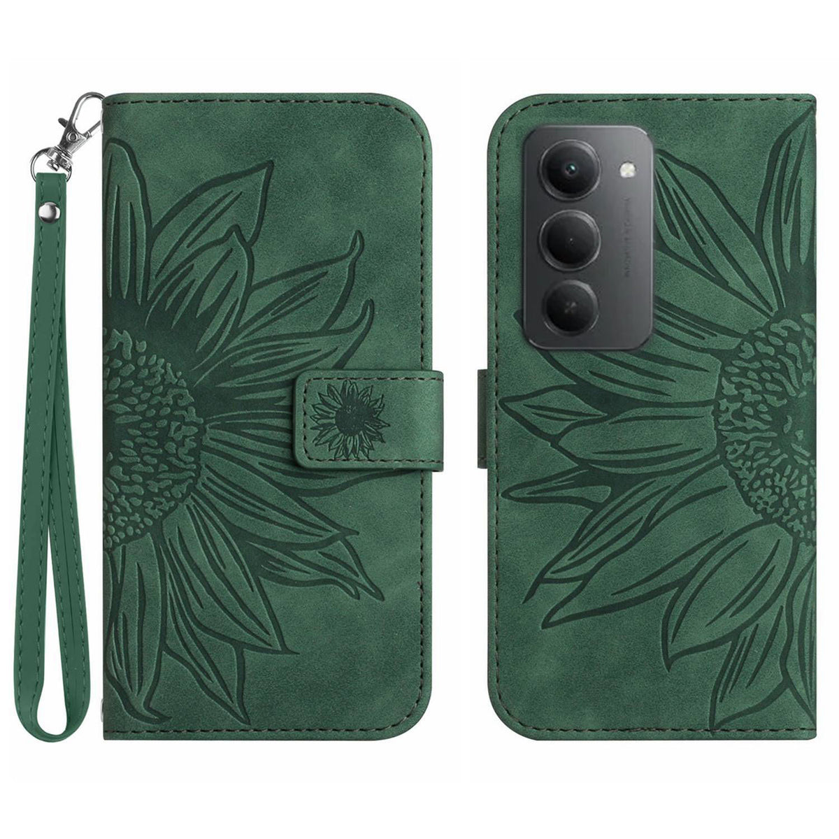 For Xiaomi Redmi 15 4G (EU) (171mm) Case Sunflower Imprint Leather Wallet Phone Cover with Wrist Strap