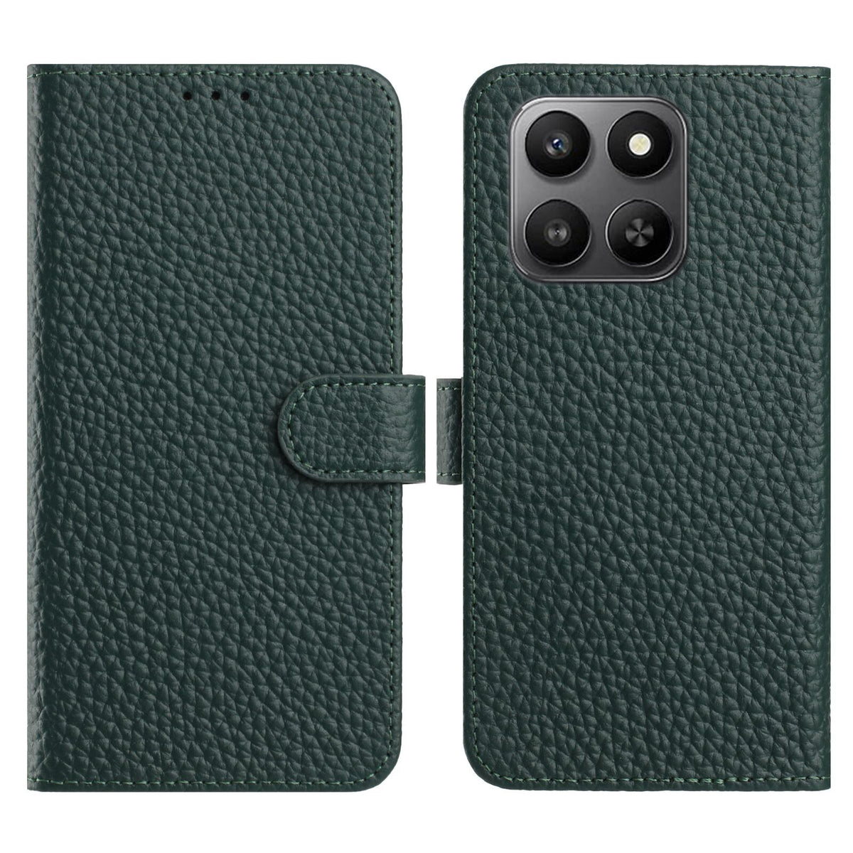 Honor 400 Smart 5G / 4G / X7d 4G Etui Pung Stand Litchi-tekstur Ægte Koskind Flip Telefoncover