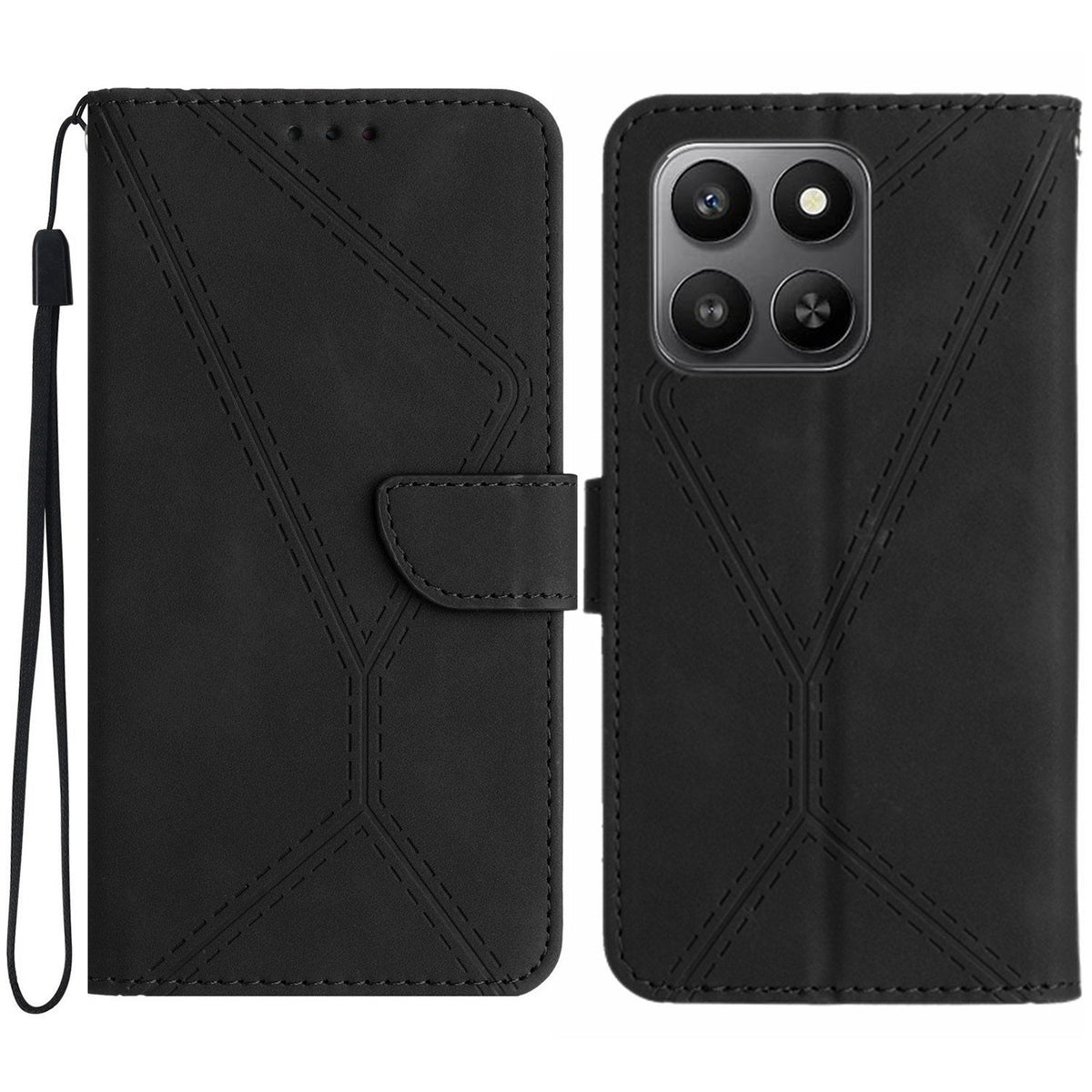 For Honor 400 Smart 5G / 4G / X7d 4G Case Skin Touch Lines Imprinted PU Leather Flip Phone Cover