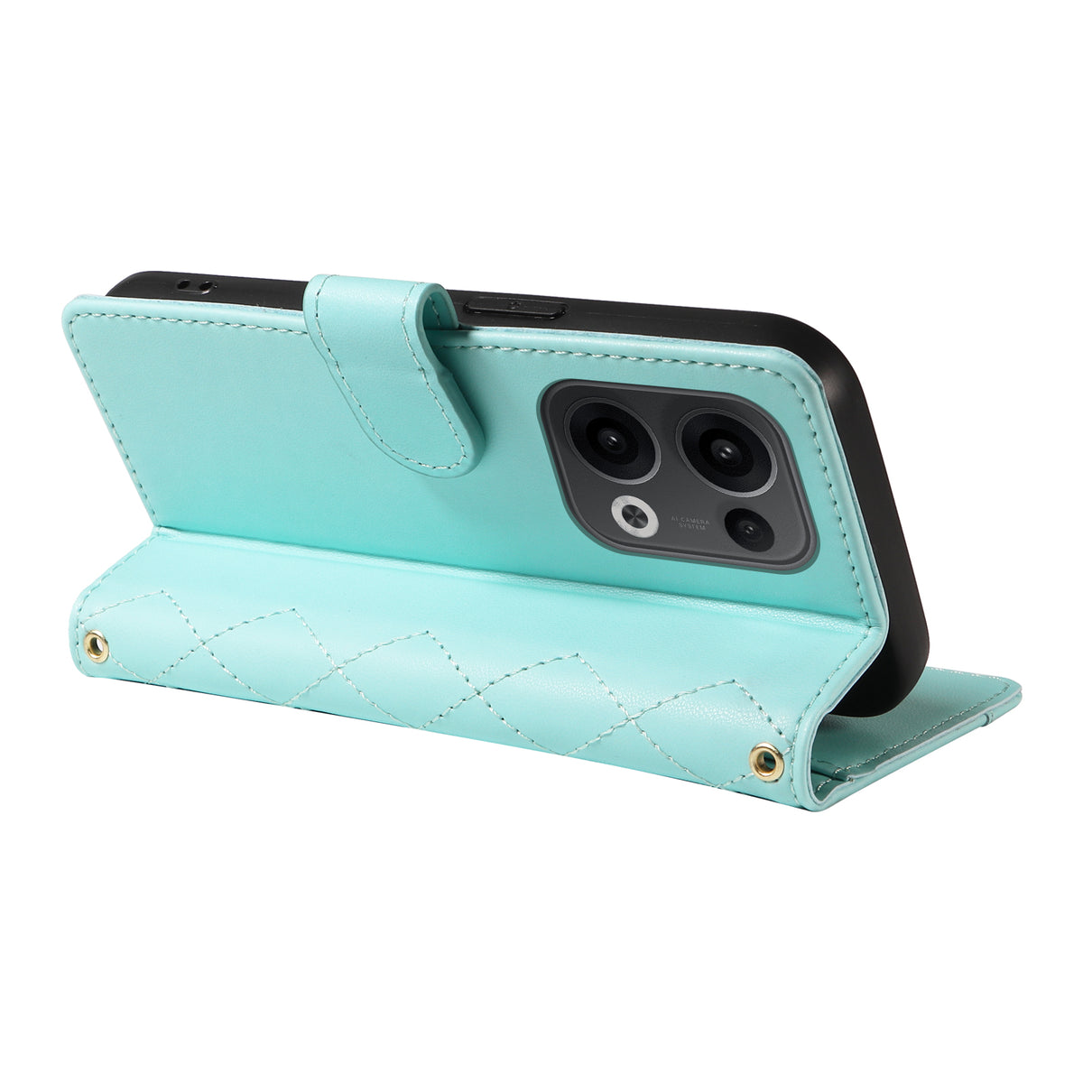 For Oppo Reno13 5G (Global) Wallet Case Rhombus Leather Phone Cover with Strap