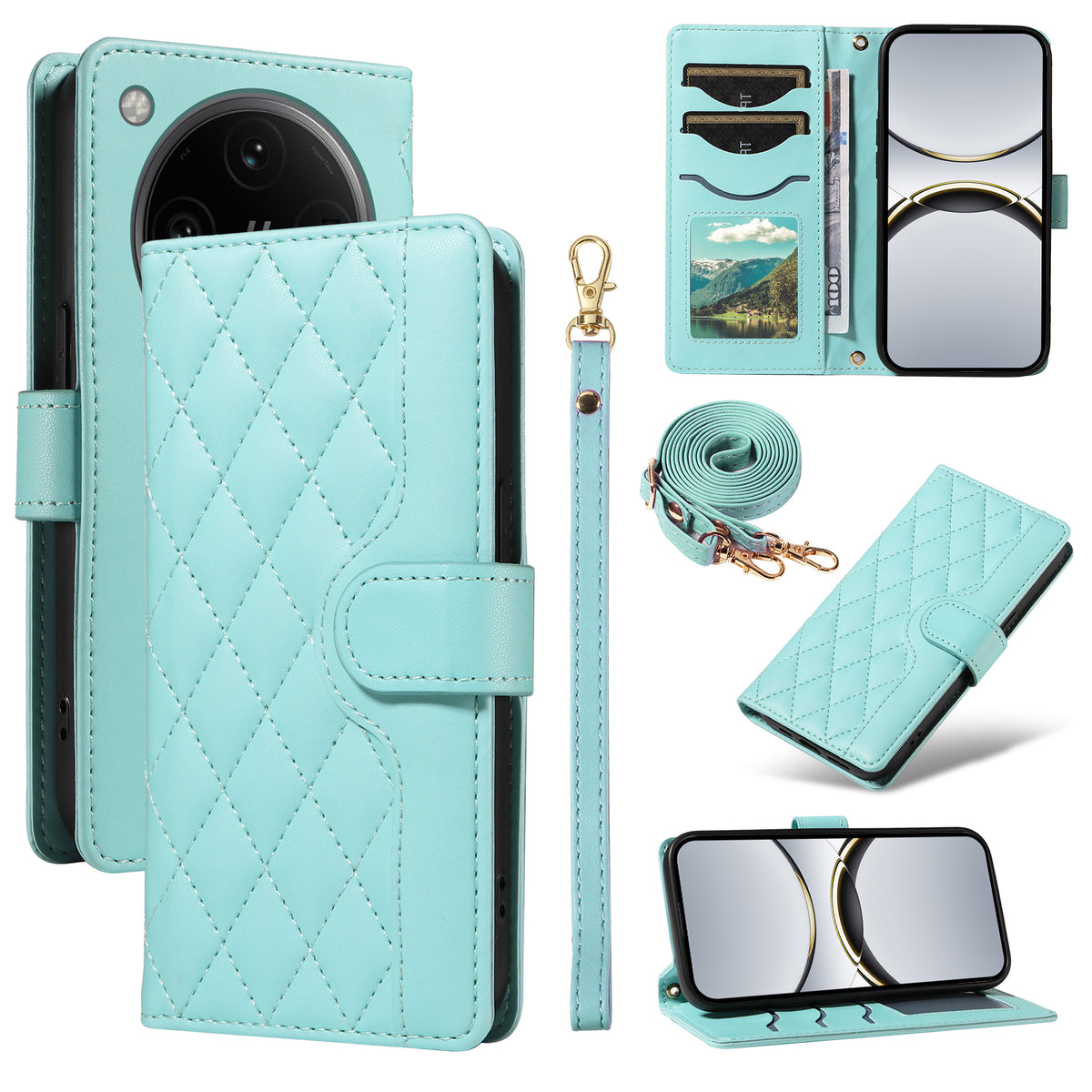 For Oppo Find X8 Pro 5G / Oppo Find X8 5G Wallet Case Rhombus Leather Phone Cover with Strap