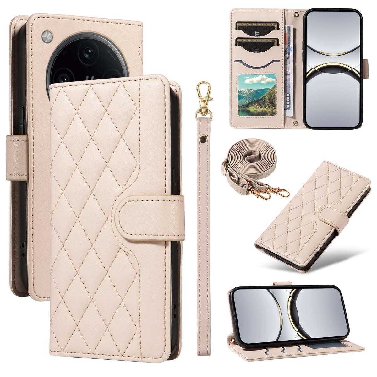 For Oppo Find X8 Pro 5G / Oppo Find X8 5G Wallet Case Rhombus Leather Phone Cover with Strap