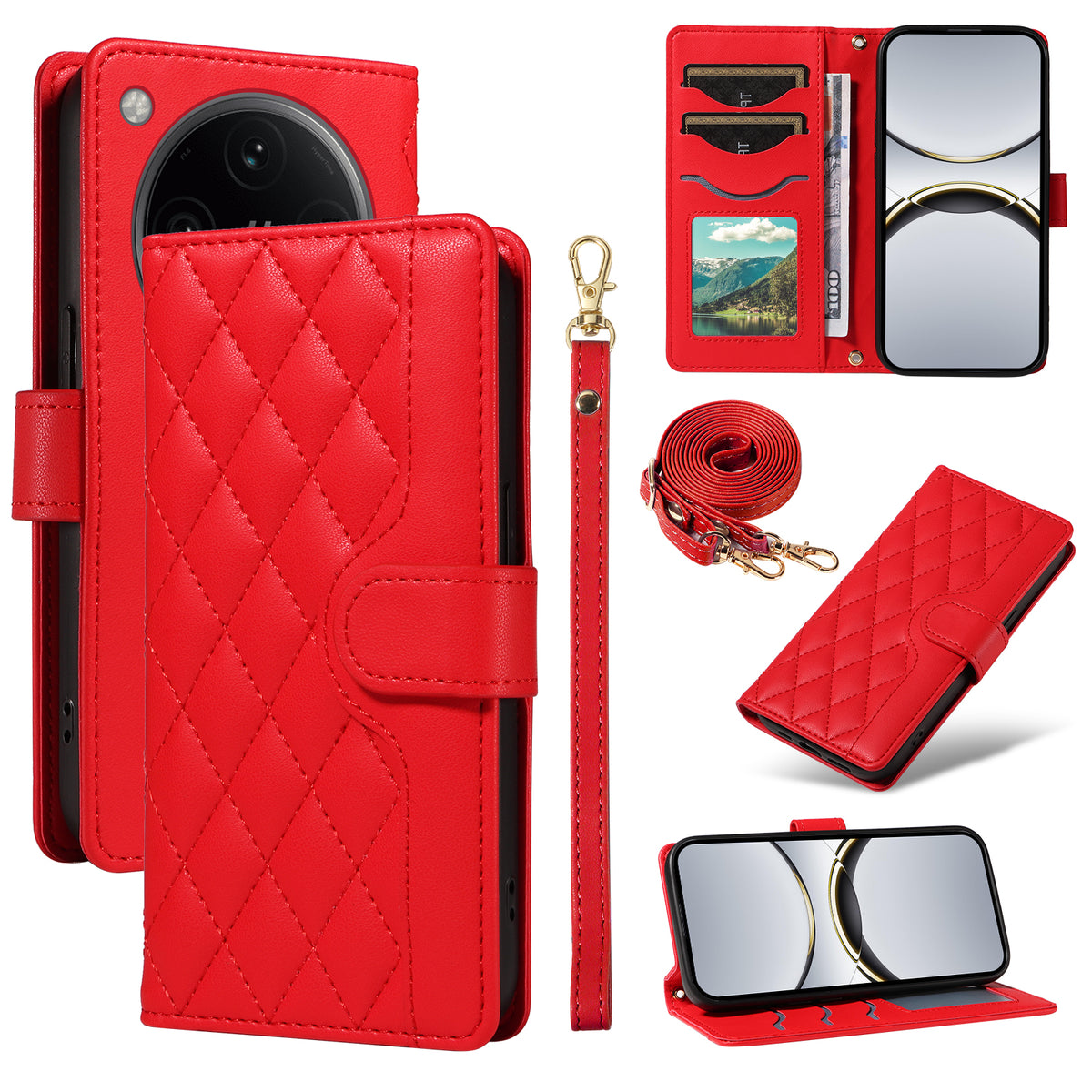 For Oppo Find X8 Pro 5G / Oppo Find X8 5G Wallet Case Rhombus Leather Phone Cover with Strap