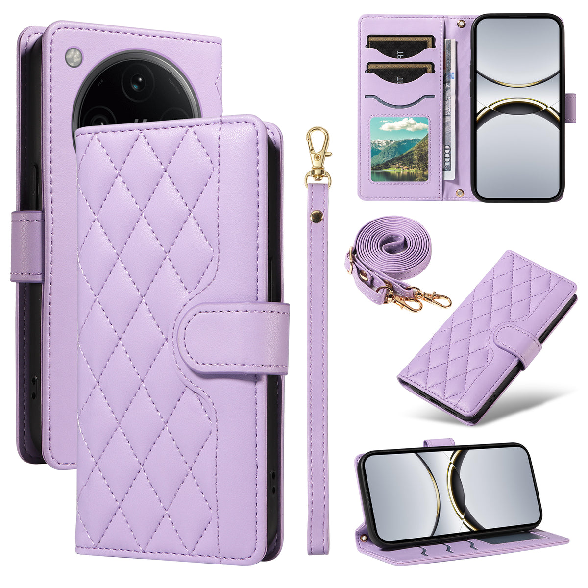 For Oppo Find X8 Pro 5G / Oppo Find X8 5G Wallet Case Rhombus Leather Phone Cover with Strap