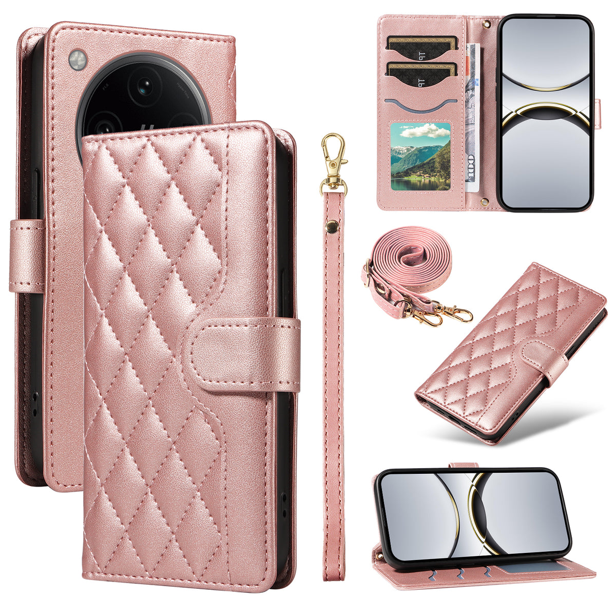 For Oppo Find X8 Pro 5G / Oppo Find X8 5G Wallet Case Rhombus Leather Phone Cover with Strap
