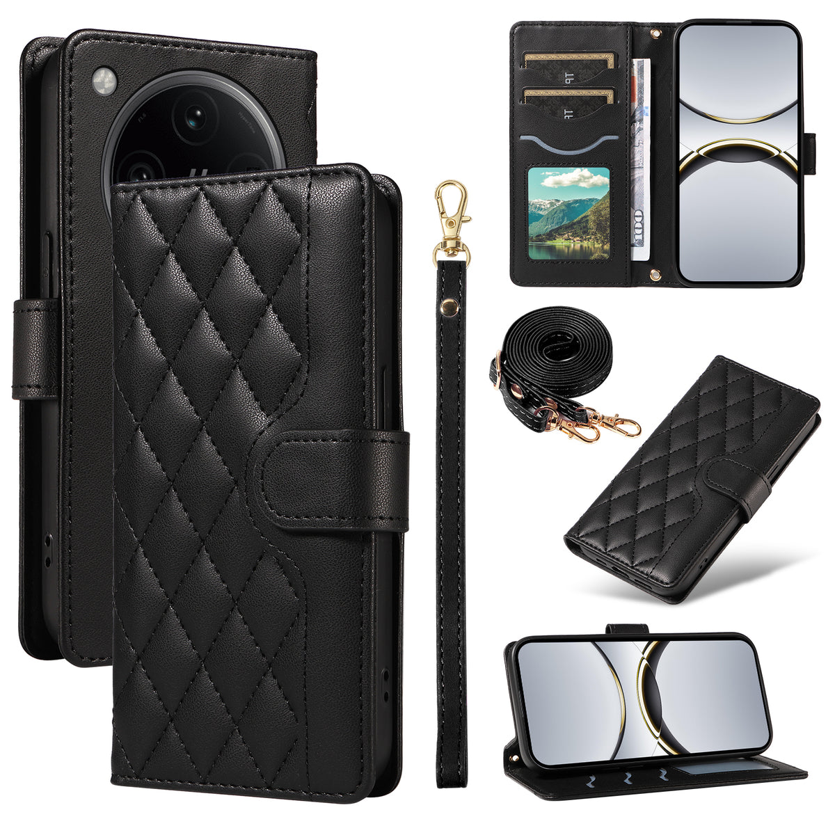 For Oppo Find X8 Pro 5G / Oppo Find X8 5G Wallet Case Rhombus Leather Phone Cover with Strap