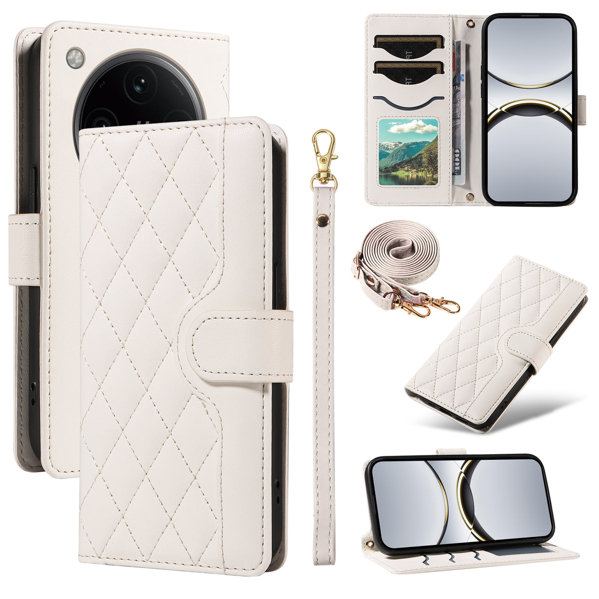 For Oppo Find X8 Pro 5G / Oppo Find X8 5G Wallet Case Rhombus Leather Phone Cover with Strap