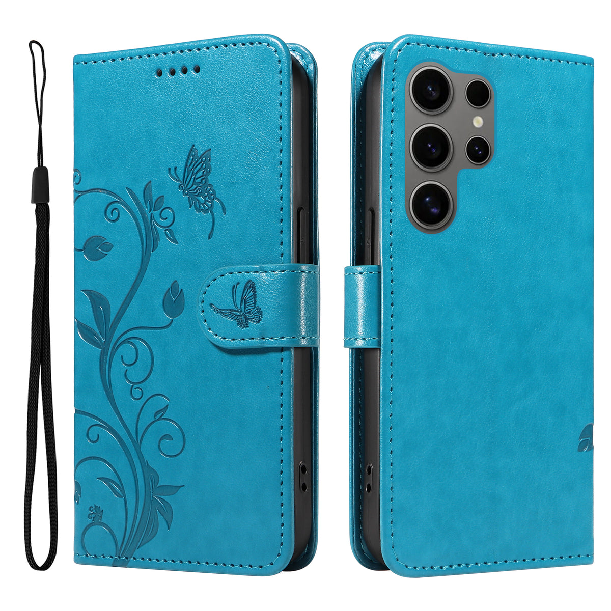 Samsung Galaxy S25 Ultra PU-läderfodral Blommönster Plånboksfodral med stativ och rem