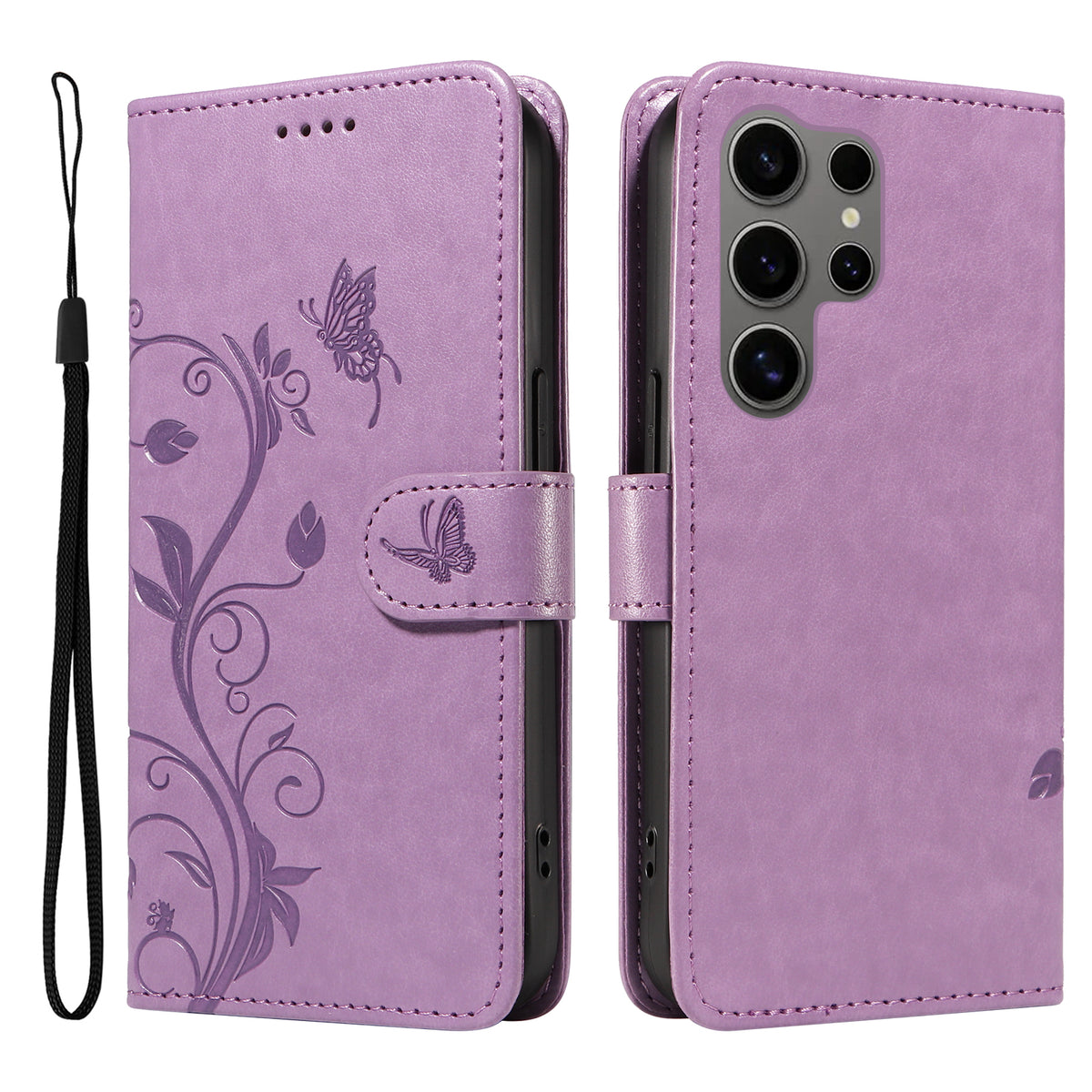 Samsung Galaxy S25 Ultra PU-läderfodral Blommönster Plånboksfodral med stativ och rem