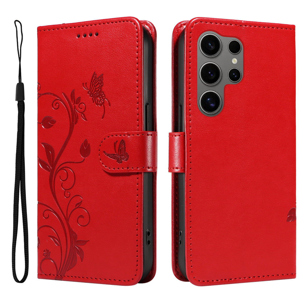 Samsung Galaxy S25 Ultra PU-läderfodral Blommönster Plånboksfodral med stativ och rem