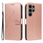 Samsung Galaxy S25 Ultra PU-läderfodral Blommönster Plånboksfodral med stativ och rem