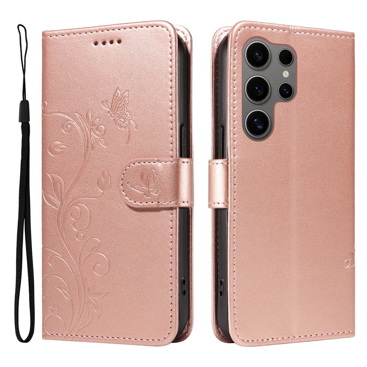 Samsung Galaxy S25 Ultra PU-läderfodral Blommönster Plånboksfodral med stativ och rem