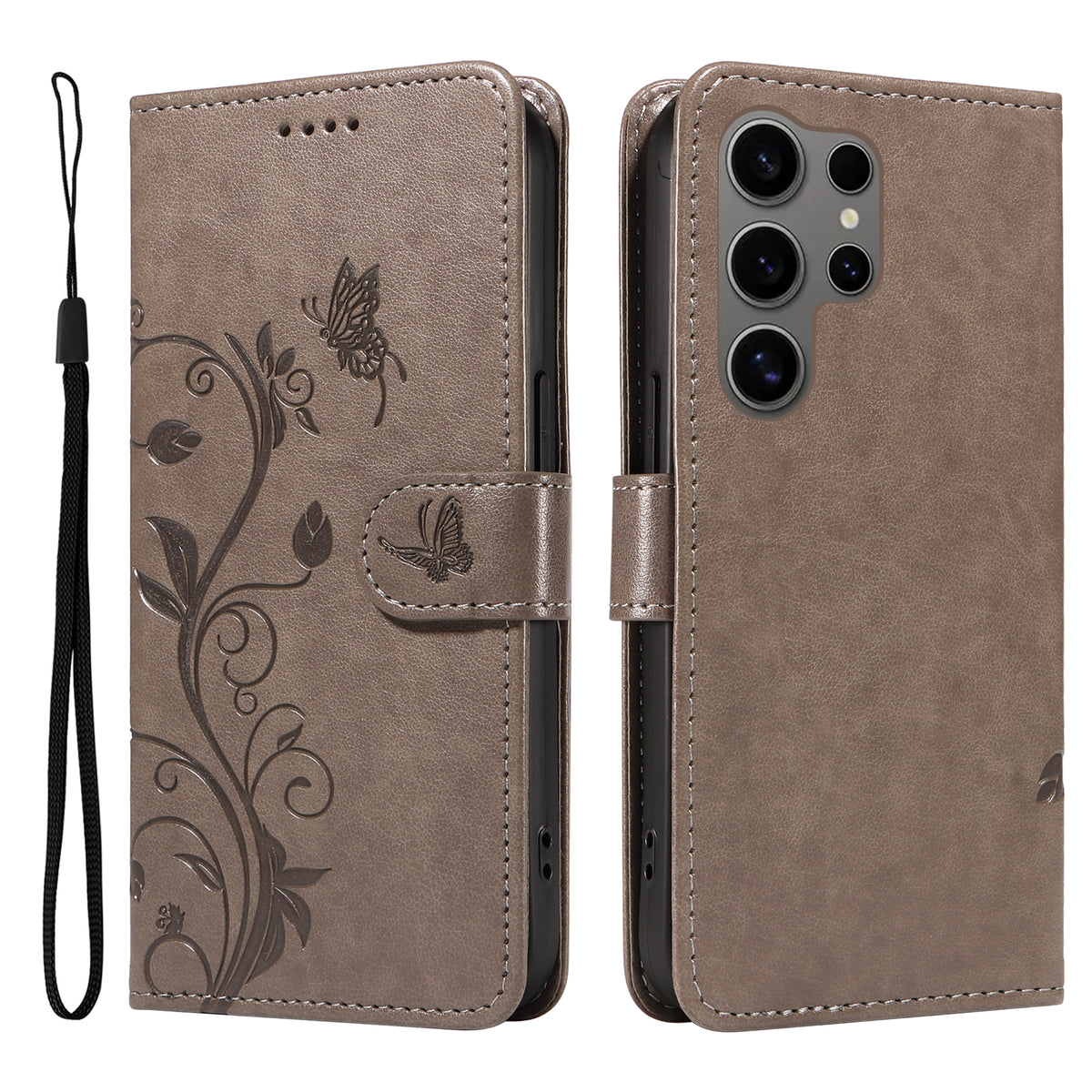 Samsung Galaxy S25 Ultra PU-läderfodral Blommönster Plånboksfodral med stativ och rem