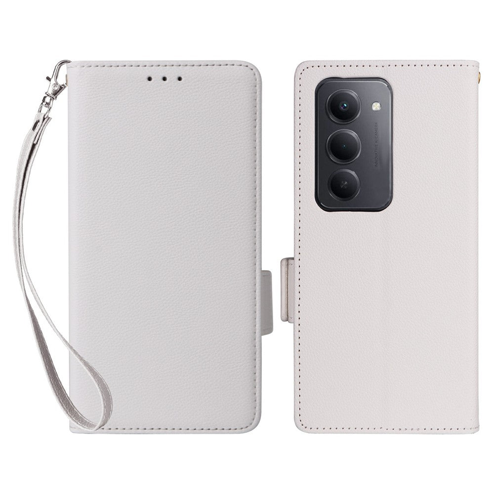 For Xiaomi Redmi 15 4G (EU) (171mm) Case with Wrist Strap Litchi Texture PU Leather Wallet Phone Cover