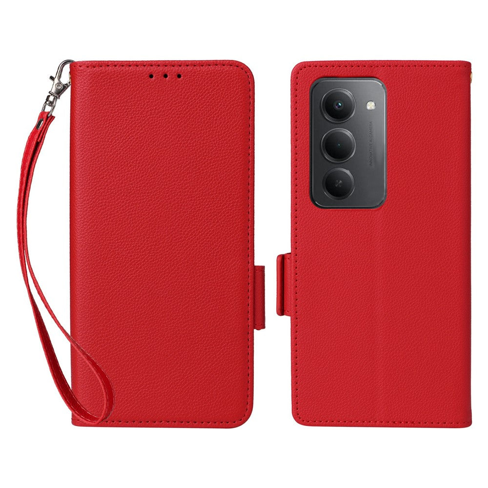 For Xiaomi Redmi 15 4G (EU) (171mm) Case with Wrist Strap Litchi Texture PU Leather Wallet Phone Cover