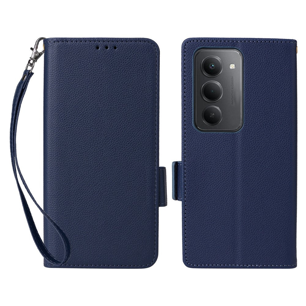 For Xiaomi Redmi 15 4G (EU) (171mm) Case with Wrist Strap Litchi Texture PU Leather Wallet Phone Cover