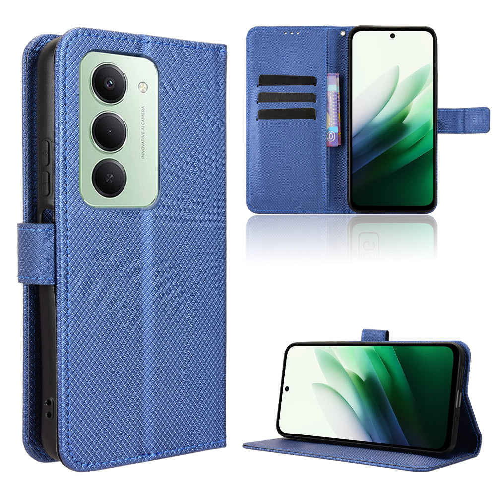 For Xiaomi Redmi 15 4G (EU) (171mm) Leather Wallet Case with Strap Diamond Texture Phone Cover