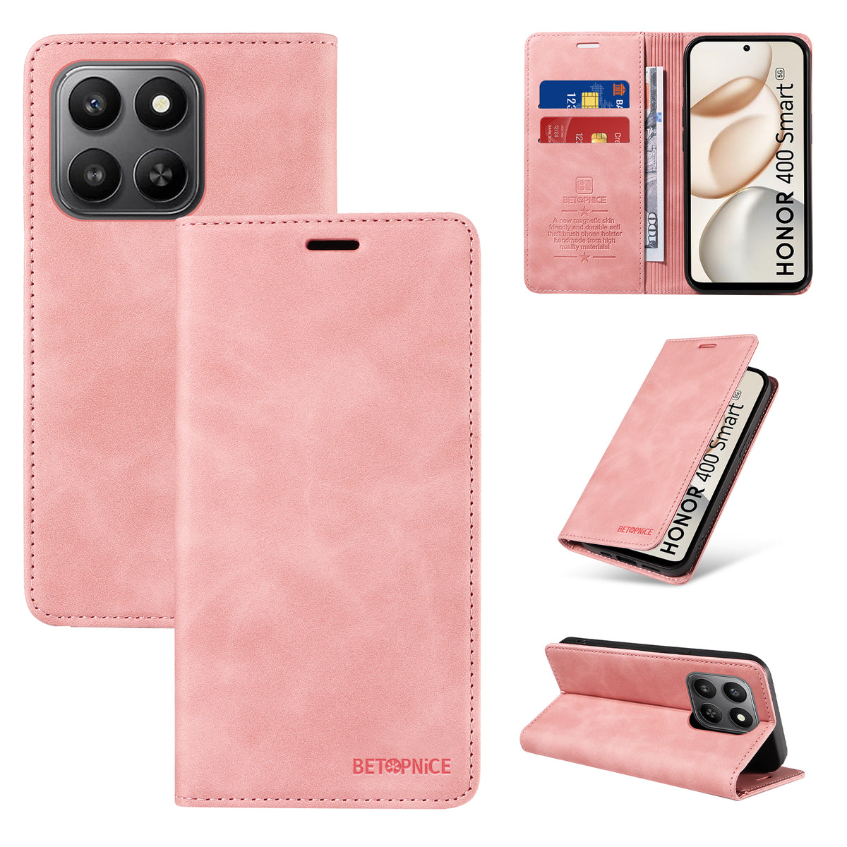 BETOPNICE Til Honor 400 Smart 5G / 4G / X7d 4G Etui Magnetisk Lukning RFID Blokerende Pung Stander Læder Telefoncover