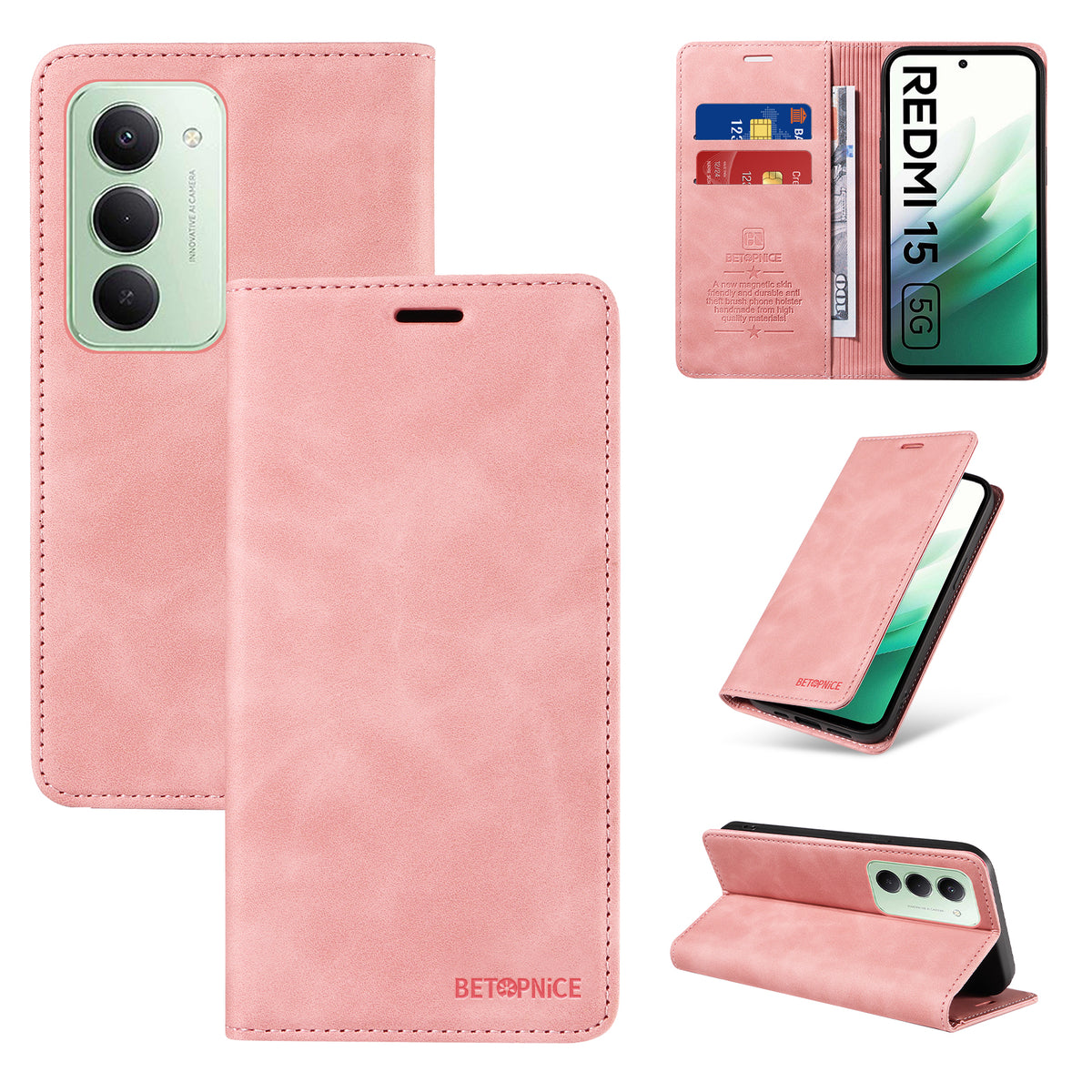 BETOPNICE For Xiaomi Redmi 15 4G (EU) (171mm) Case  Magnetic Closure RFID Blocking Wallet Stand Leather Phone Cover