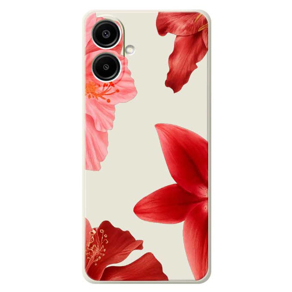 For Samsung Galaxy A08 5G / A08 4G / A07 5G / A07 4G Case Red Flower Pattern Printing Straight Edge TPU Phone Back Cover