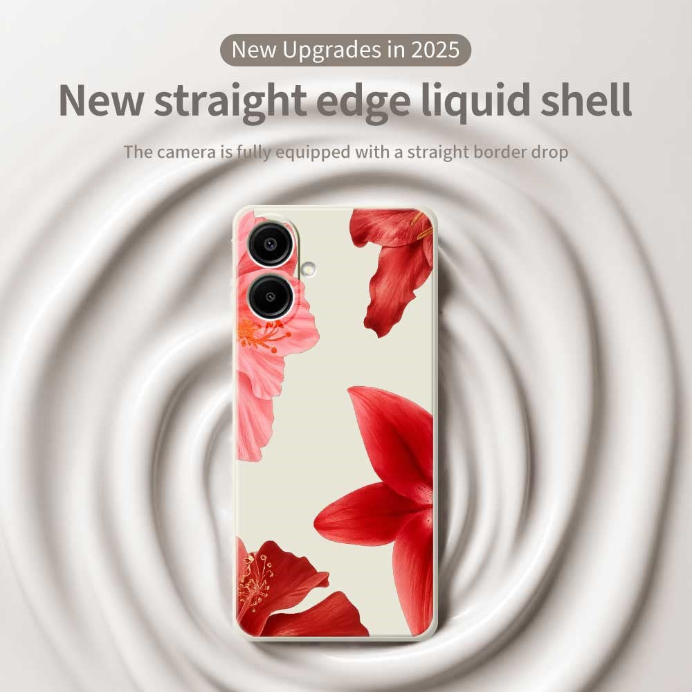For Samsung Galaxy A08 5G / A08 4G / A07 5G / A07 4G Case Red Flower Pattern Printing Straight Edge TPU Phone Back Cover