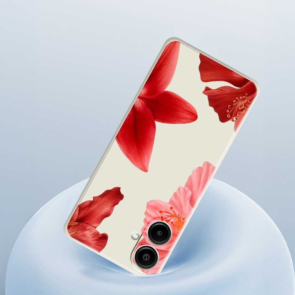 For Samsung Galaxy A08 5G / A08 4G / A07 5G / A07 4G Case Red Flower Pattern Printing Straight Edge TPU Phone Back Cover