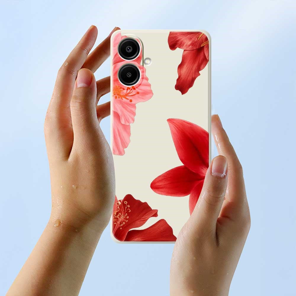 For Samsung Galaxy A08 5G / A08 4G / A07 5G / A07 4G Case Red Flower Pattern Printing Straight Edge TPU Phone Back Cover
