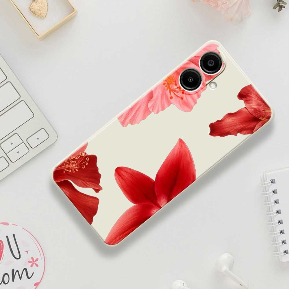 For Samsung Galaxy A08 5G / A08 4G / A07 5G / A07 4G Case Red Flower Pattern Printing Straight Edge TPU Phone Back Cover