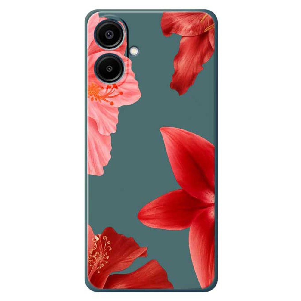 For Samsung Galaxy A08 5G / A08 4G / A07 5G / A07 4G Case Red Flower Pattern Printing Straight Edge TPU Phone Back Cover