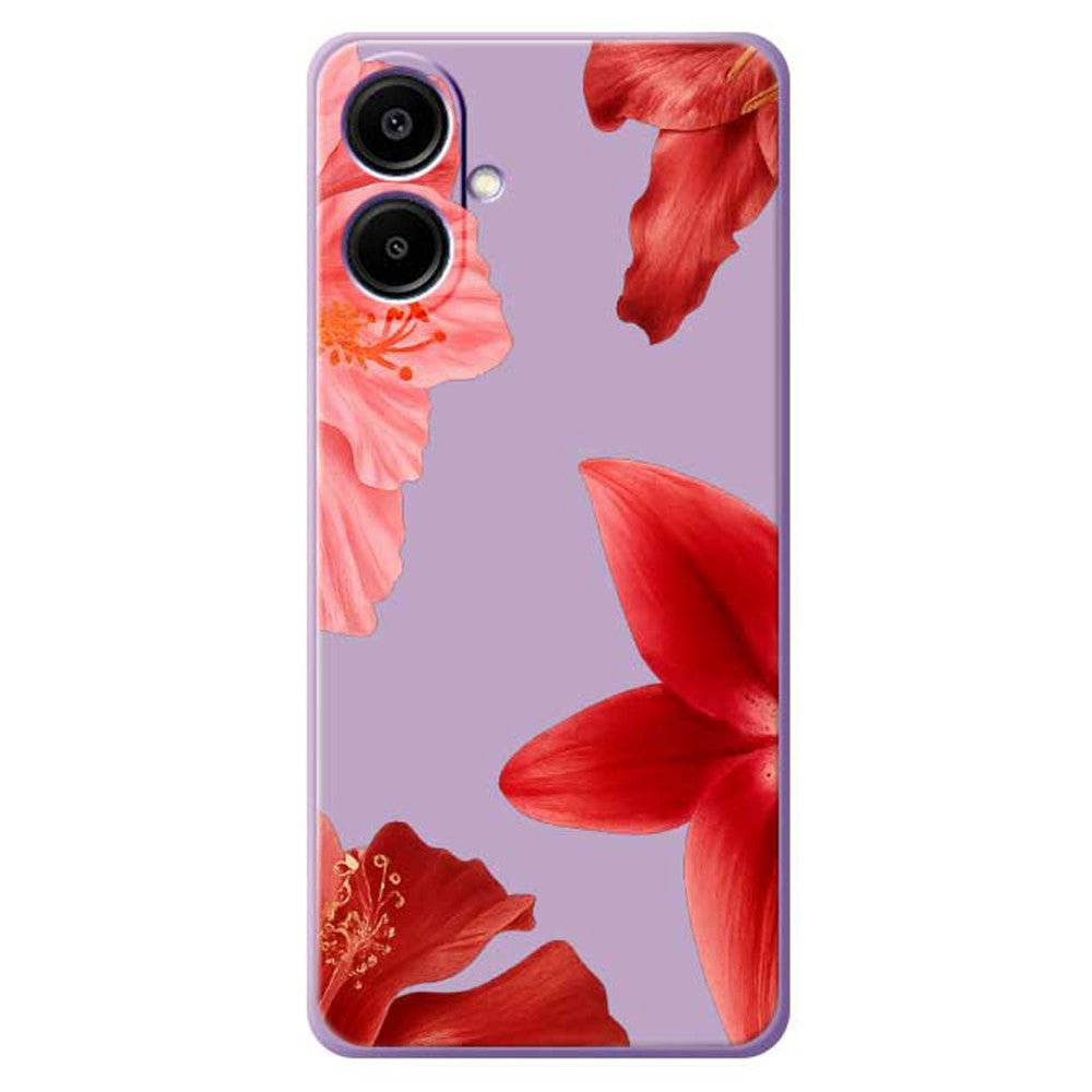 For Samsung Galaxy A08 5G / A08 4G / A07 5G / A07 4G Case Red Flower Pattern Printing Straight Edge TPU Phone Back Cover