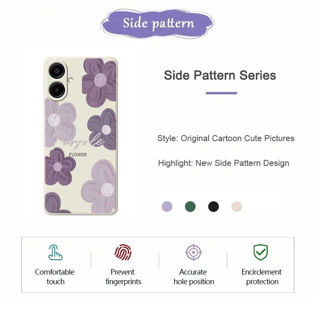 Til Samsung Galaxy A08 5G / A08 4G / A07 5G / A07 4G Cover Lilla Blomsterprint Lige Kant TPU Telefon Bagcover