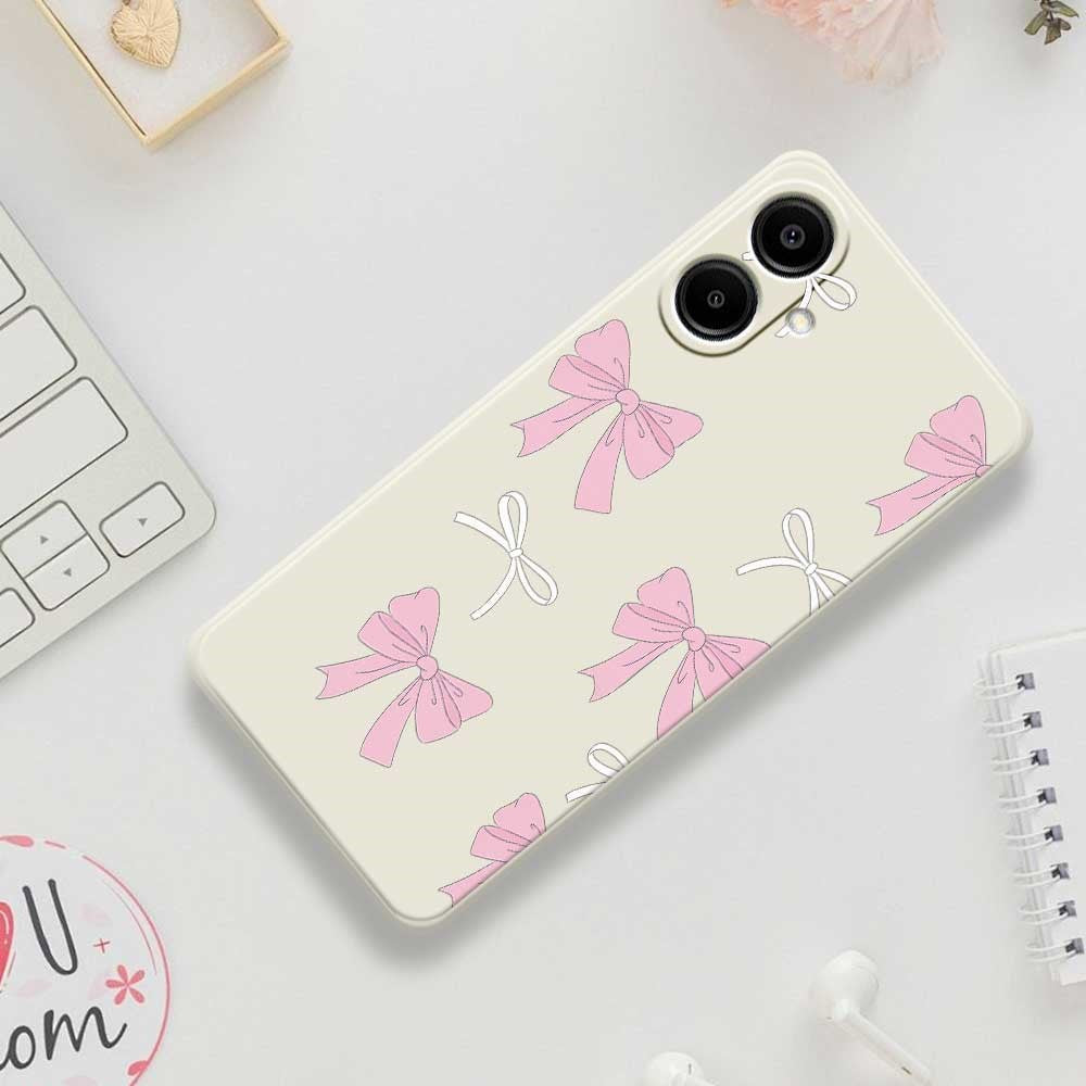 For Samsung Galaxy A08 5G / A08 4G / A07 5G / A07 4G Case Pink Bows Pattern Printing Straight Edge TPU Phone Back Cover
