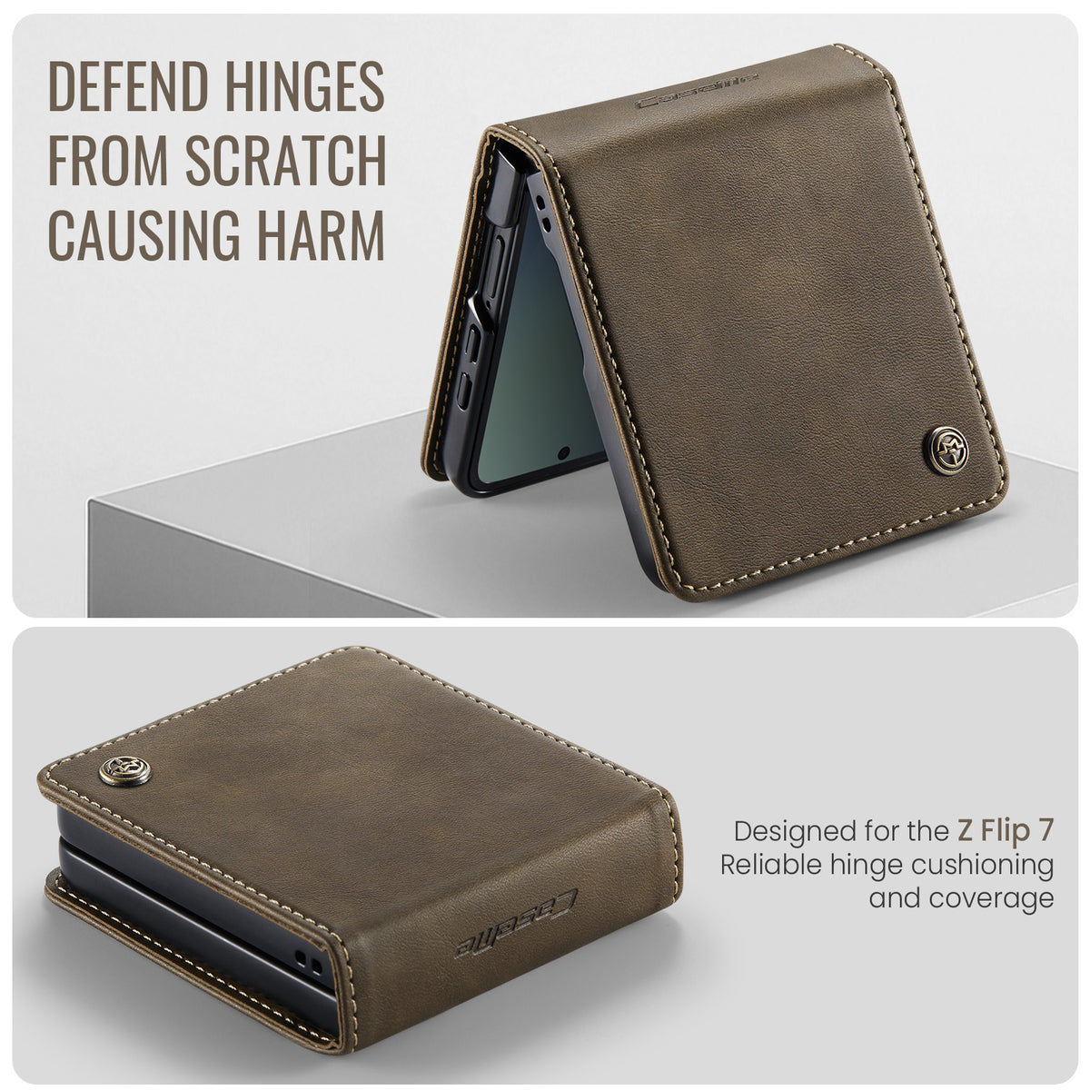 CASEME För Samsung Galaxy Z Flip7 5G Skal 033 Serien RFID-blockerande plånboksfodral med stativ i kalvtexturerat läderfodral