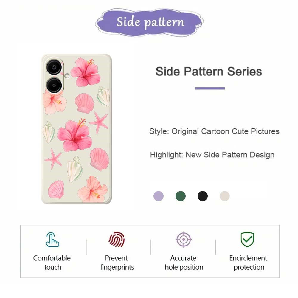 For Samsung Galaxy A08 5G / A08 4G / A07 5G / A07 4G Case Peach Blossoms Shells Pattern Printing Straight Edge TPU Phone Back Cover
