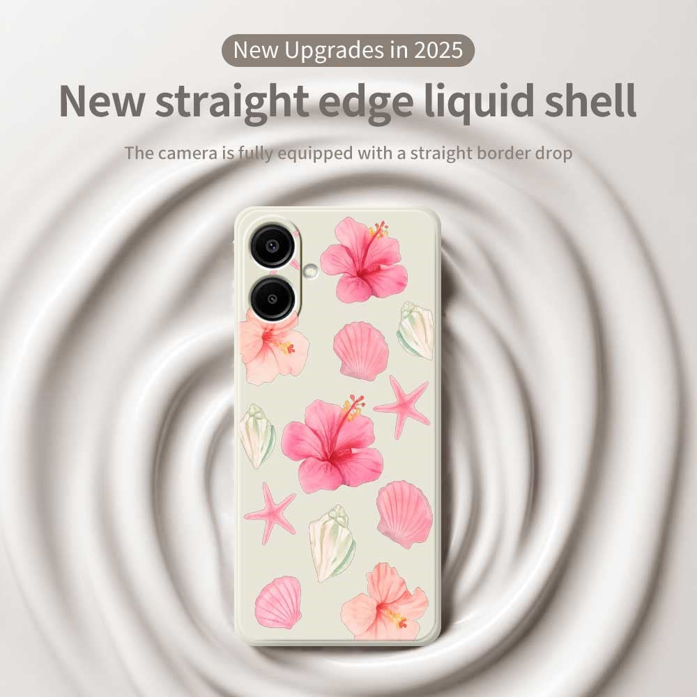 For Samsung Galaxy A08 5G / A08 4G / A07 5G / A07 4G Case Peach Blossoms Shells Pattern Printing Straight Edge TPU Phone Back Cover